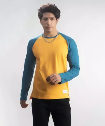 Cannabie Men’s Hemp Full Sleeves T-Shirt – Yellow & Blue