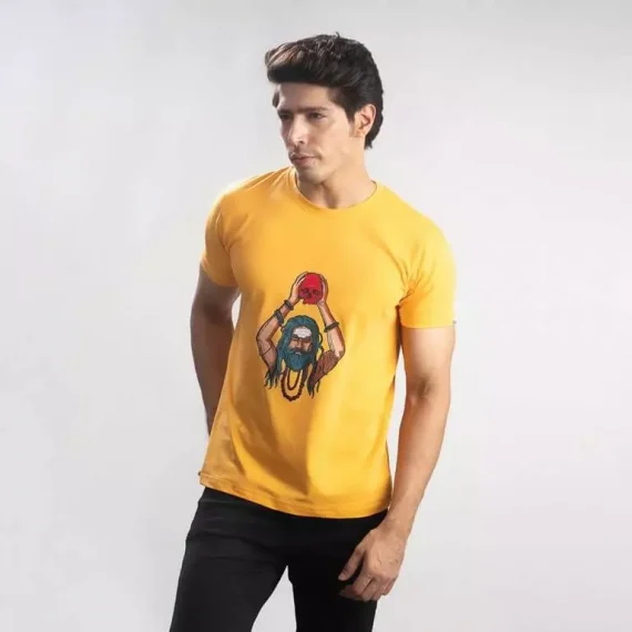 Cannabie Hemp T-Shirt Aghori Printed – Yellow