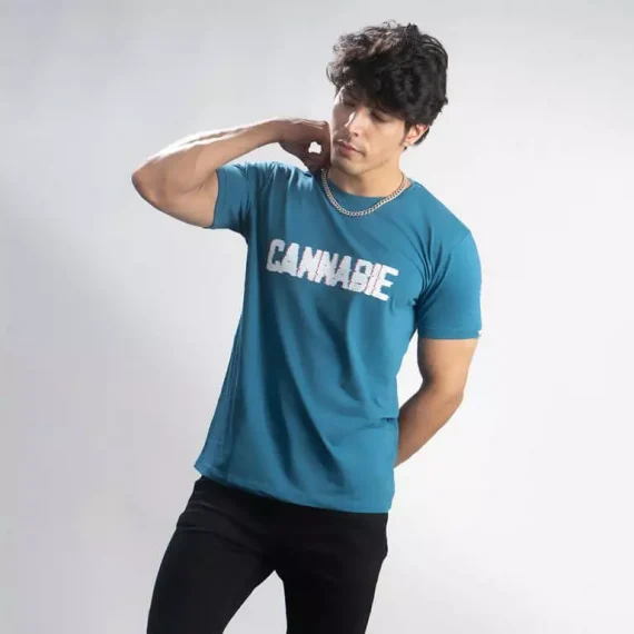 Cannabie Hemp T-Shirt Glitch Printed – Blue