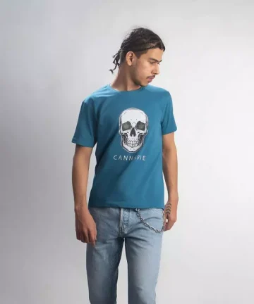 Cannabie Hemp T-Shirt Skull Printed – Blue