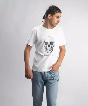 Cannabie Hemp T-Shirt Skull Printed – White