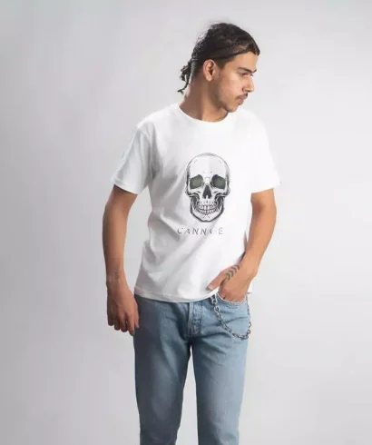 Cannabie Hemp T-Shirt Skull Printed – White