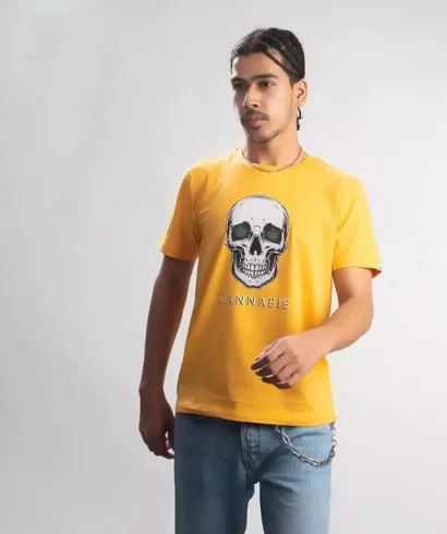 Cannabie Hemp T-Shirt Skull Printed – Yellow