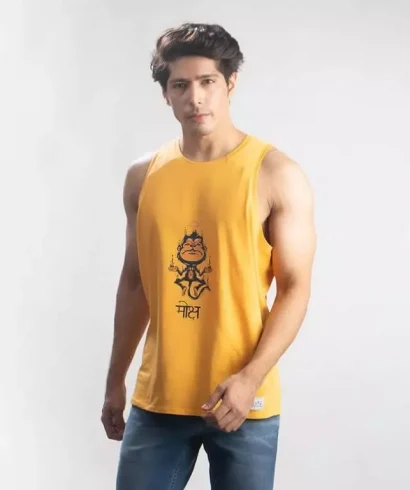 Cannabie Men’s Hemp Vest Monk Printed – Yellow